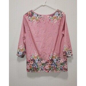 Emery Rose Size 1XL Womens Pink Floral Crew Neck 3/4  Sleeve Lightweight Blouse